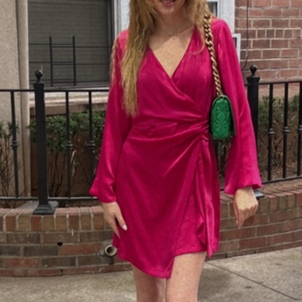 Chic Pink (Raspberry Color) Wrap Dress - Picture 8 of 10